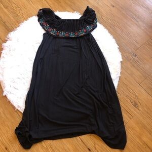 Madison Grey Embroidered Boho Dress with Ruffle Collar